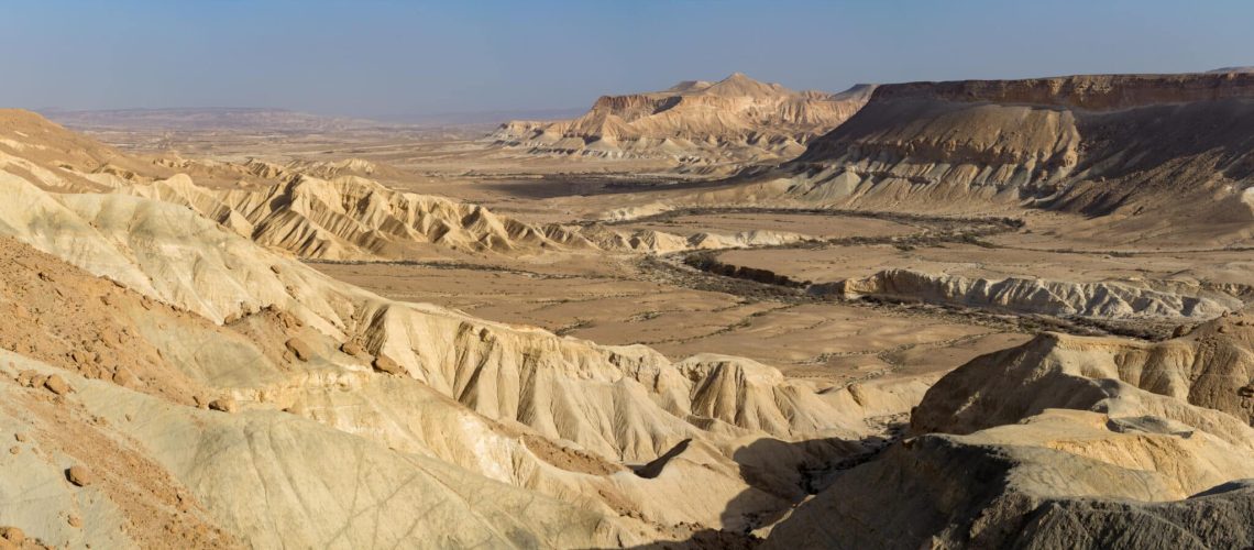 Panoramic view on biggest canyon in Israel near Mizpe Ramon in Negev desert